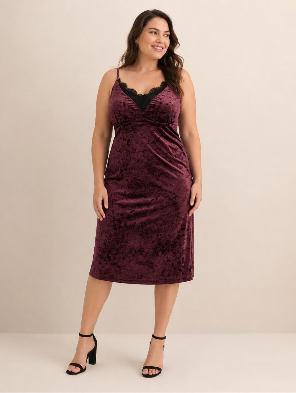 Addition Elle Winetasting Crushed Velvet Lace Trim Whimsigoth Fairy Midi Dress